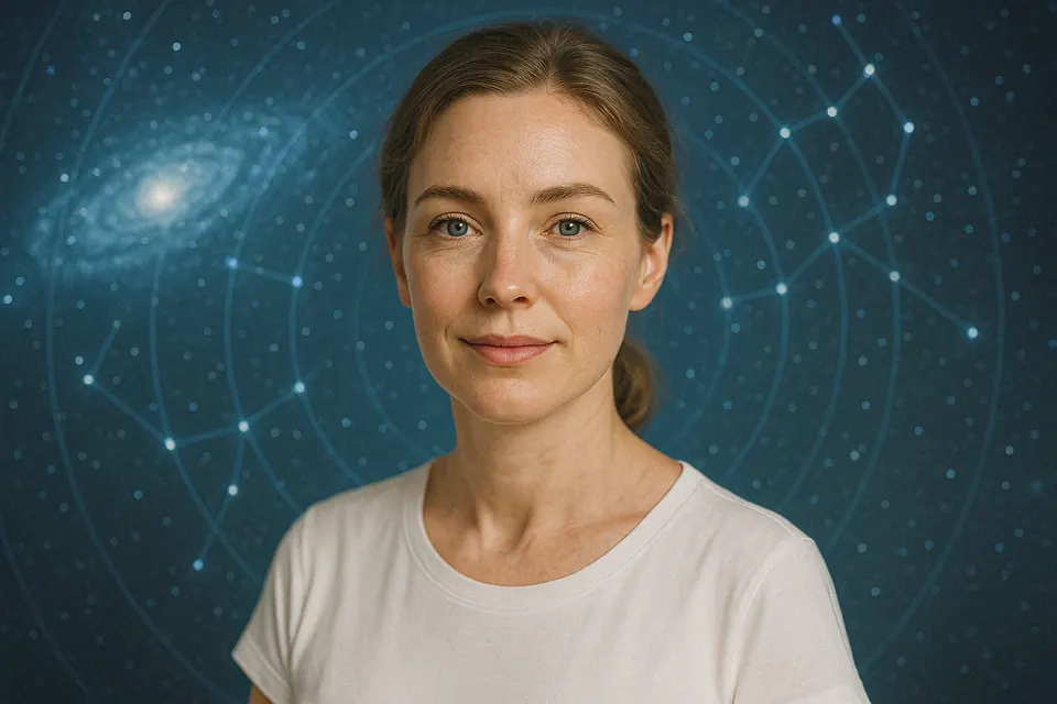 Woman framed by a starfield, representing the future of longevity research