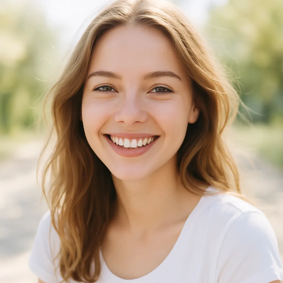 Smiling woman in her 20s outdoors