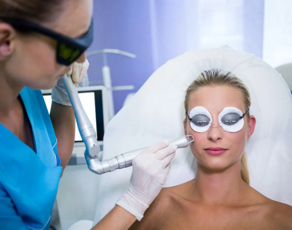 A patient receiving an IPL Photofacial treatment