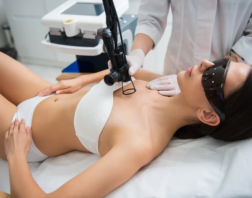 A patient receiving an Erbium YAG laser skin resurfacing treatment